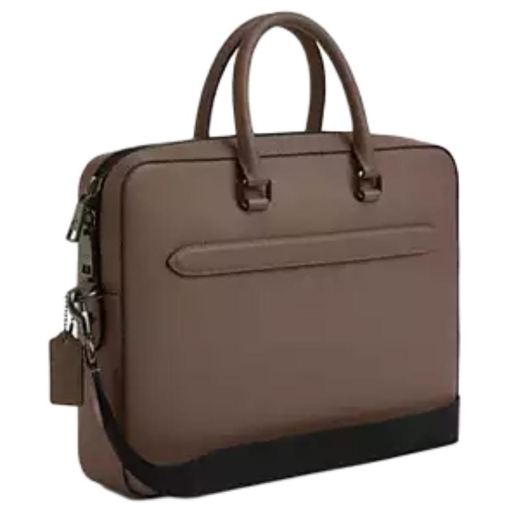 Coach Ethan 38 Logo Zip Closure Leather Tote Briefcase Men Tote Dark-Stone CR271-QBCBD