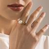 Fashion Natural Pearl Beads with Gold Plated Copper Metal Twisted Croissant Chunky Rings for Women Wedding Lucky Zircon