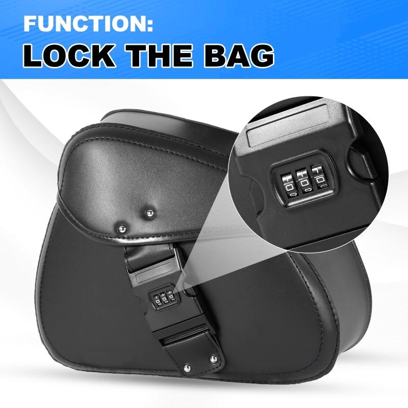 1 Pair Password Lock /Single Snap Lock Motorcycle Side Bags Motorbike Modified Riding Bag PU Leather Luggage Hanging