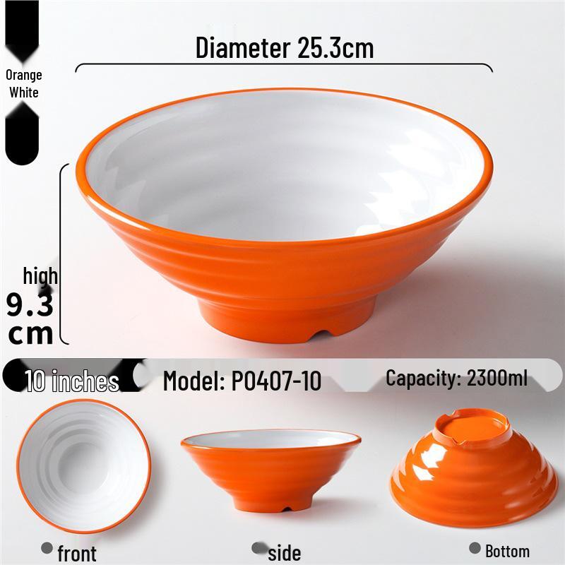 Two-Color Thickened Melamine Noodle Bowl - Large, Threaded Design for Restaurants, Perfect for Noodle Soup, Ramen, and Snail Rice Noodles
