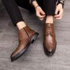 Men Black Ankle Boots Motorcycle Casual Brown Brogues Waterproof Men’s Street Style Boots Wingtip Dress Formal Leather Boots