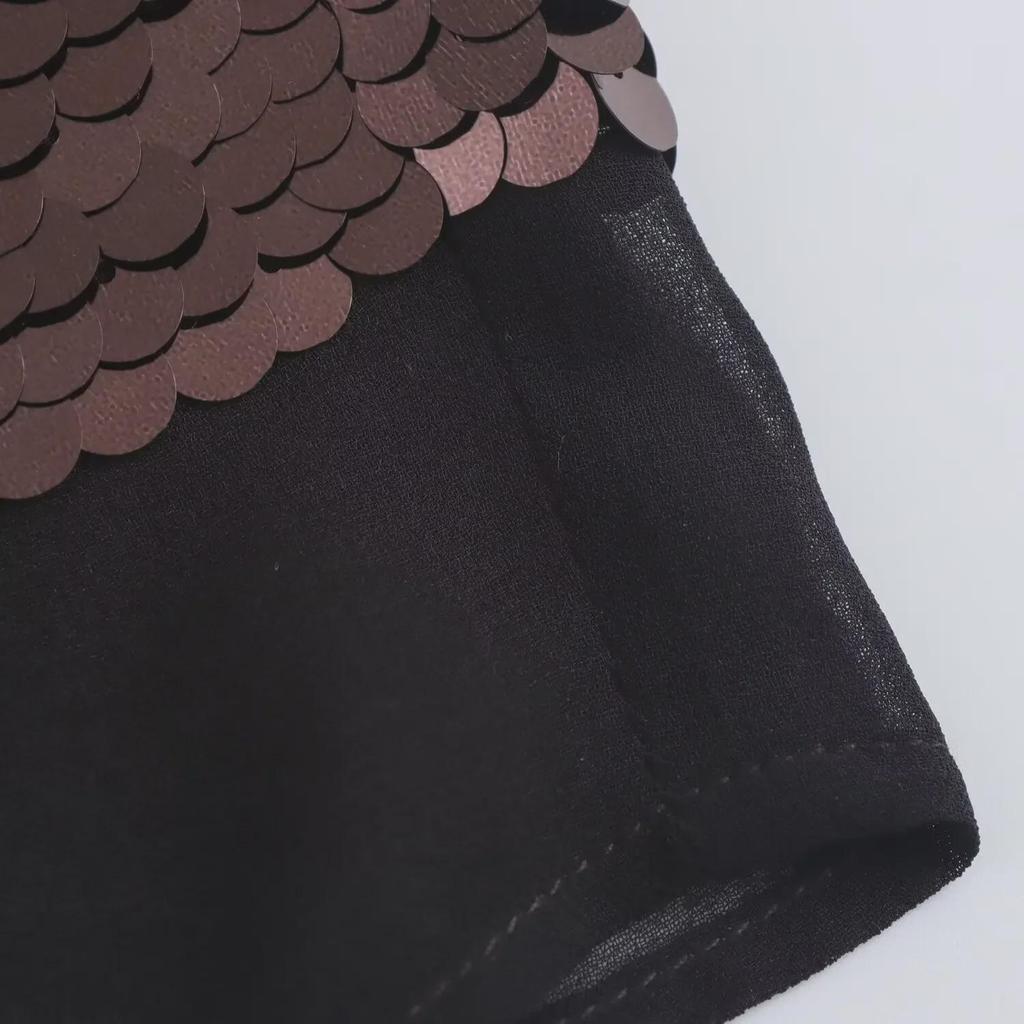 Women's Autumn High-Waist Sequined Midi Skirt