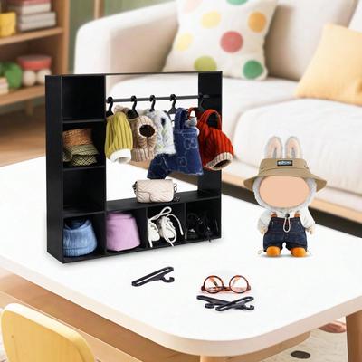 Stojan na vystavení panenek, Úložný box na oblečky pro akční figurky, S háčky a designem s přepážkami, Perfektní pro sbírku panenek a jejich vystavení.