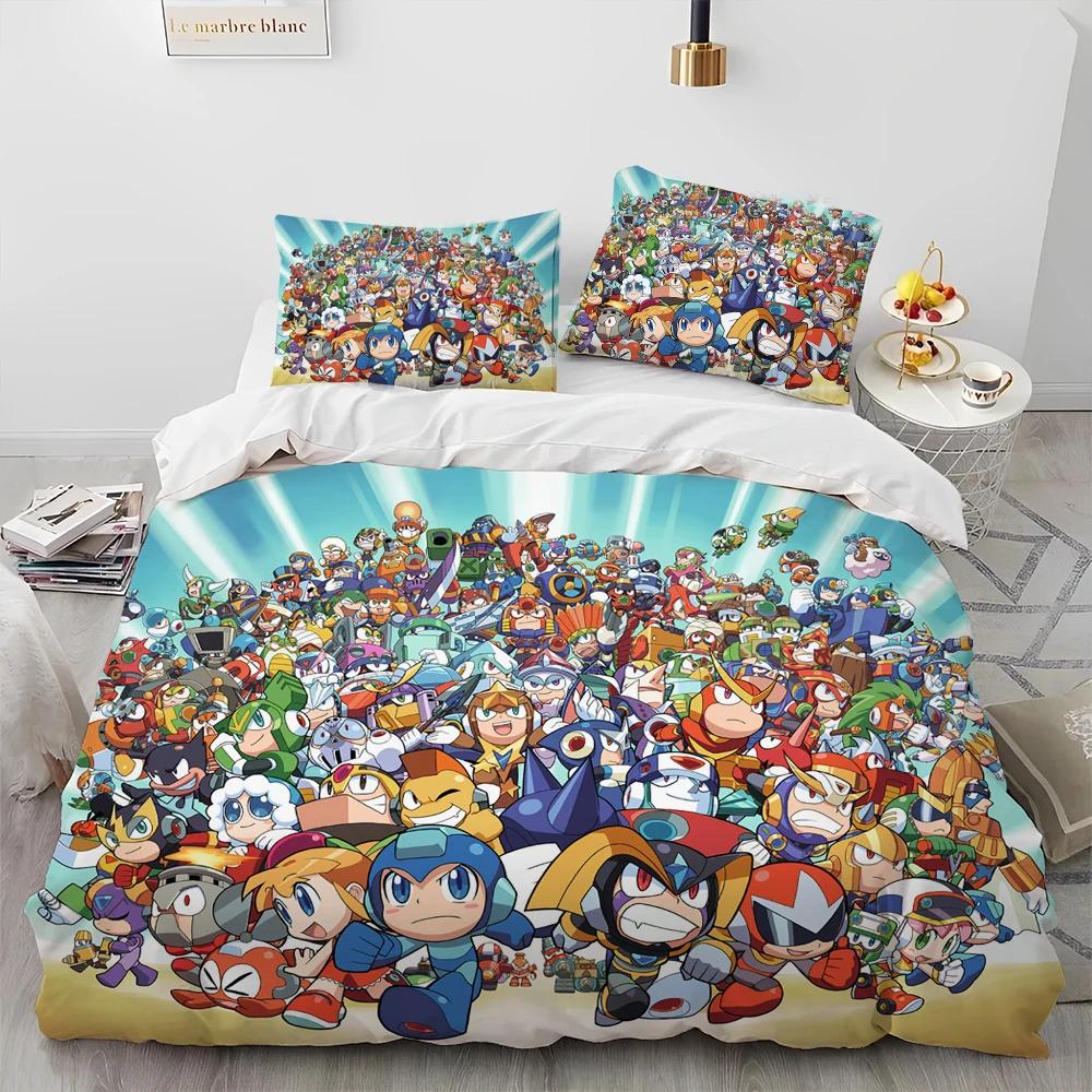 Rockman Megaman Game Bedding Set Game Fans Gift Bedroom Decor For Kids Adults Duvet Cover Set King Queen Size Bedding Set