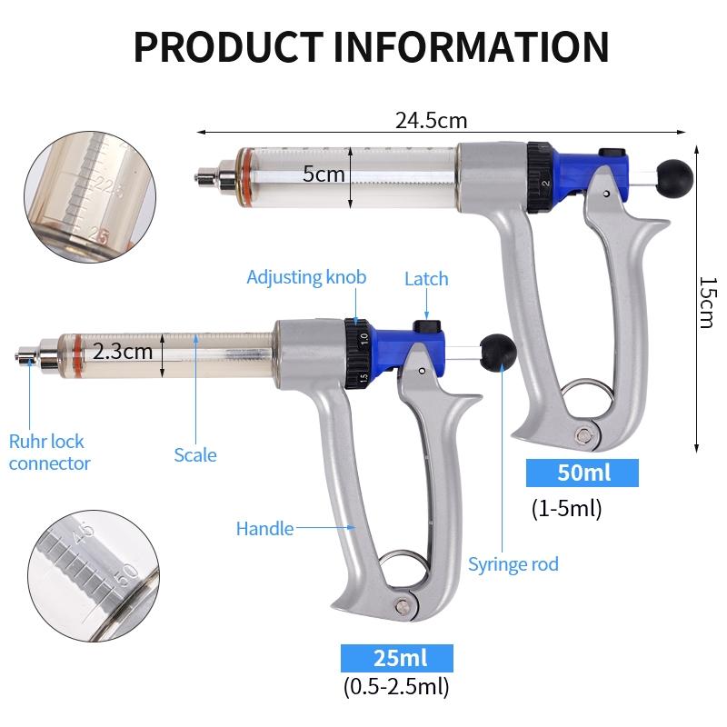 Vaccine Syringe Animal Husbandry 25ML 50ML Veterinary Semi-Automatic Adjustable Animal Continuous Injector veterinarian Tools