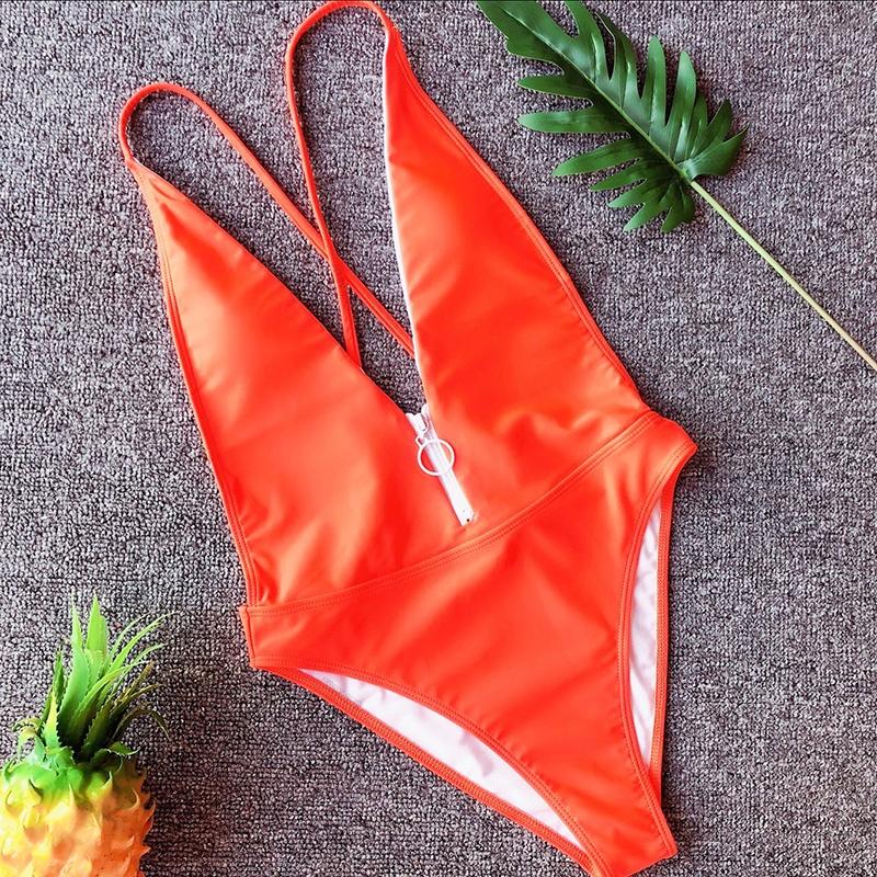 Premium Women One Piece Swimsuit Bikini Set Featuring Push-up Monokini And Zipper Design