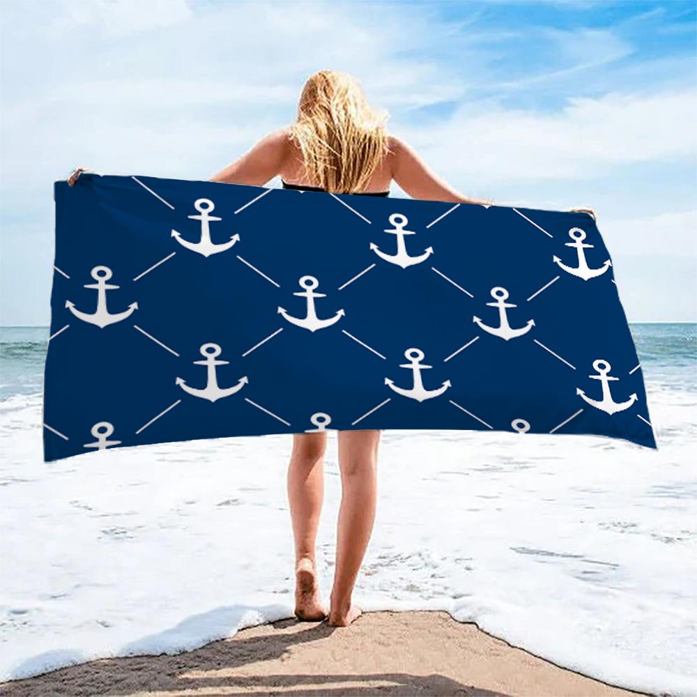 Gestreiftes Anker Strandtuch 3D-Bedrucktes Leichtes Mikrofaser-Strandtuch Wasserabsorbierendes Schnelltrocknendes Badetuch