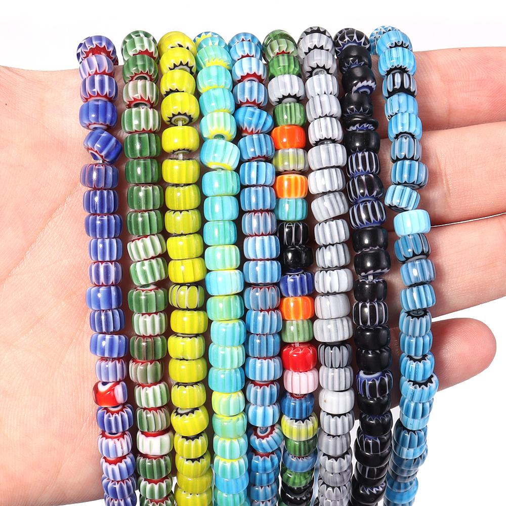 1 Strand 6x4mm Pumpkin Lampwork Beads Colorful Glazed Glass Loose Beads For Jewelry Making DIY Bracelets Necklace Accessories