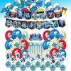 Blue Children Birthday Party Decoration Set Paper Flag Cartoon Cake Insert Balloon
