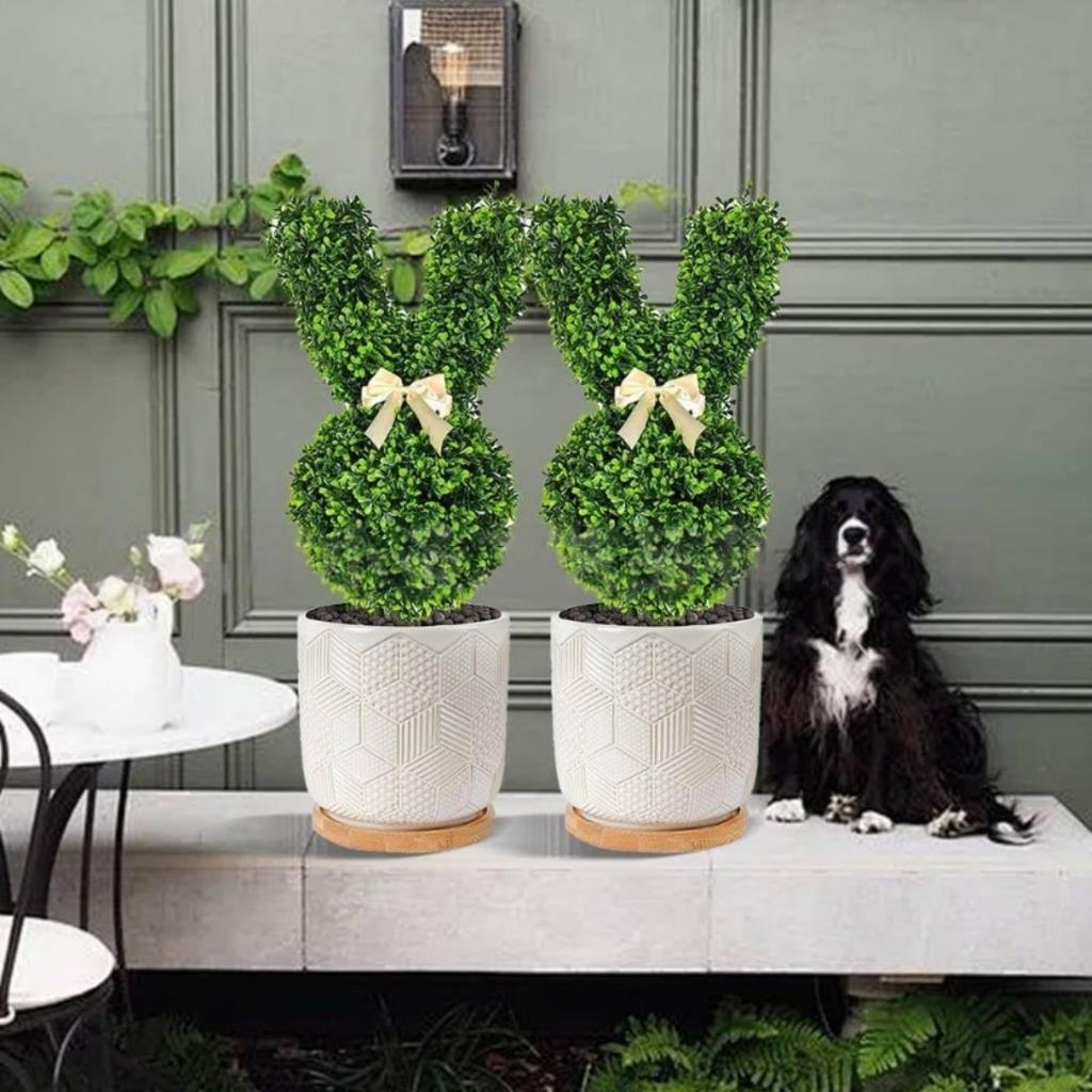 Easter Bunny Topiary Tree Artificial Green Rabbit Plant Garden Stake Outdoor Yard Patio Party Home Decoration Spring Festival