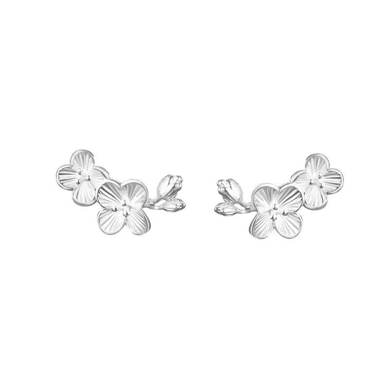 

S999 Silver Chinese Plum Blossom Cartilage Stud Earrings for Women - Elegant, Versatile, and Simple Screw Back Jewelry. 99 Silver