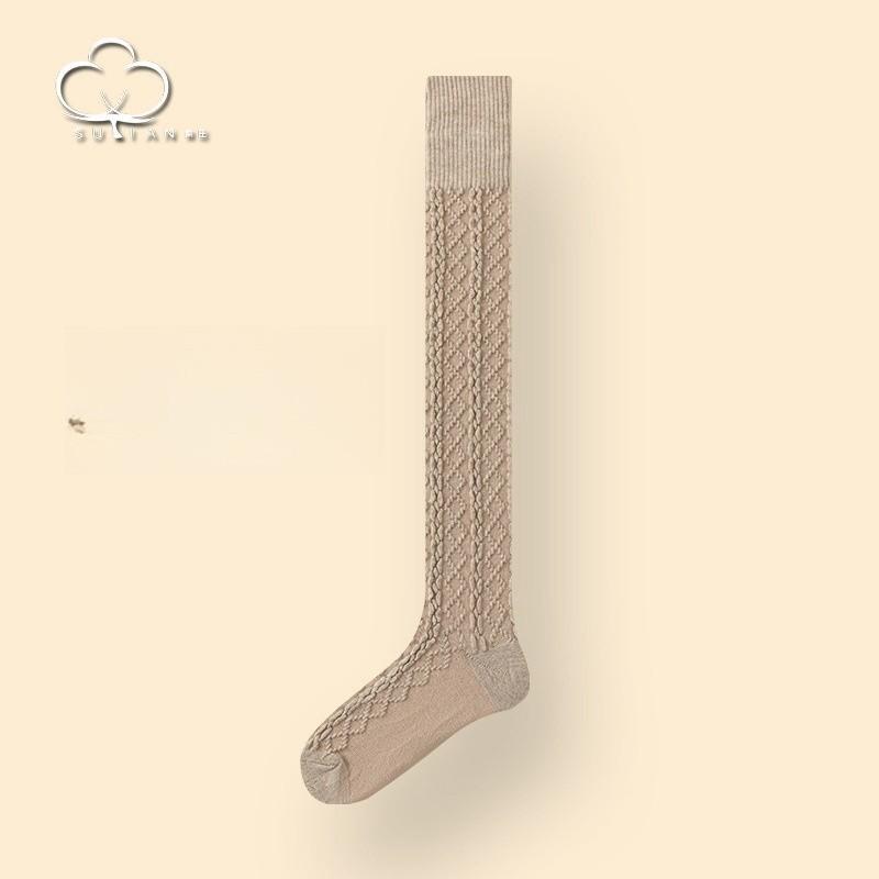 Meias de lã até o joelho para outono e inverno, meias japonesas grossas e quentes de tubo longo, torções de massa frita, meias longas de tubo alto sem pílulas versáteis