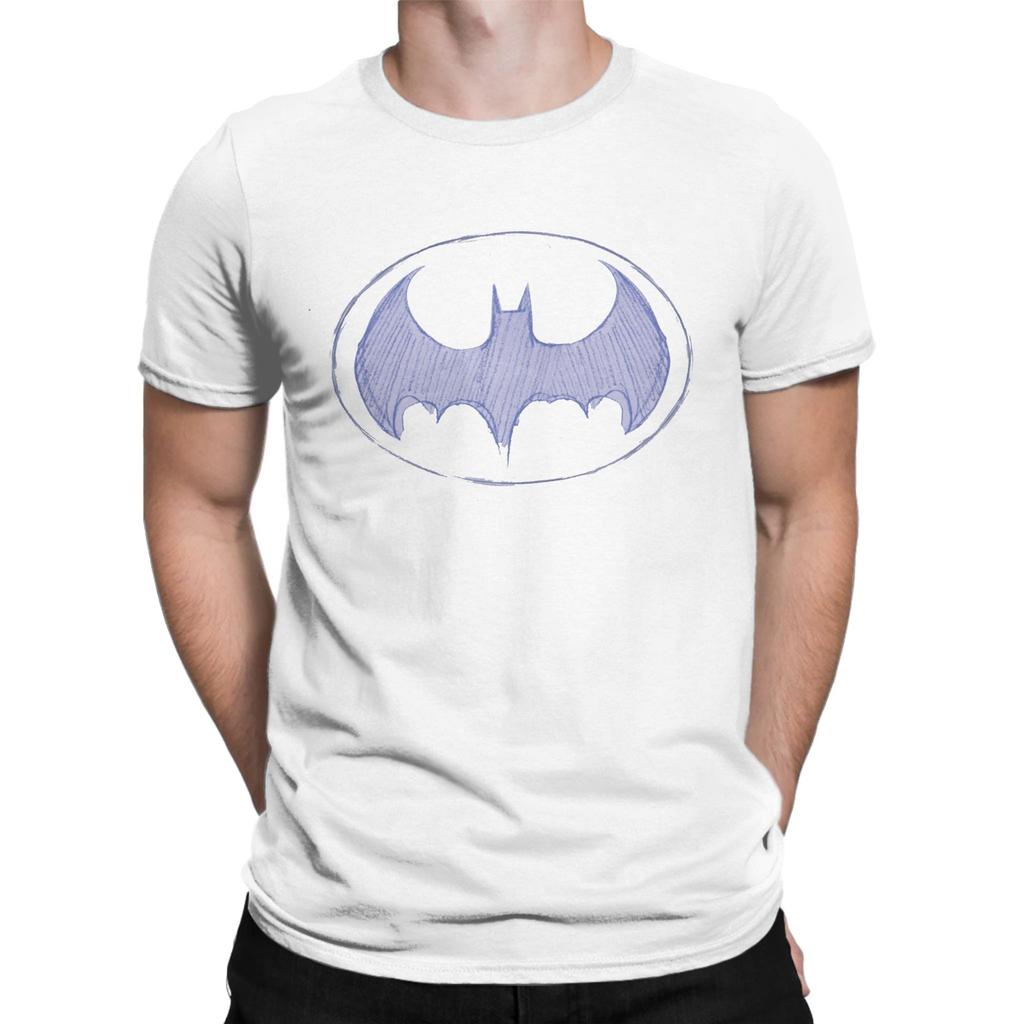 Men Women Batmans Symbol Sketchbook Logo T Shirt Pure Cotton Tops Humor Short Sleeve Round Col
