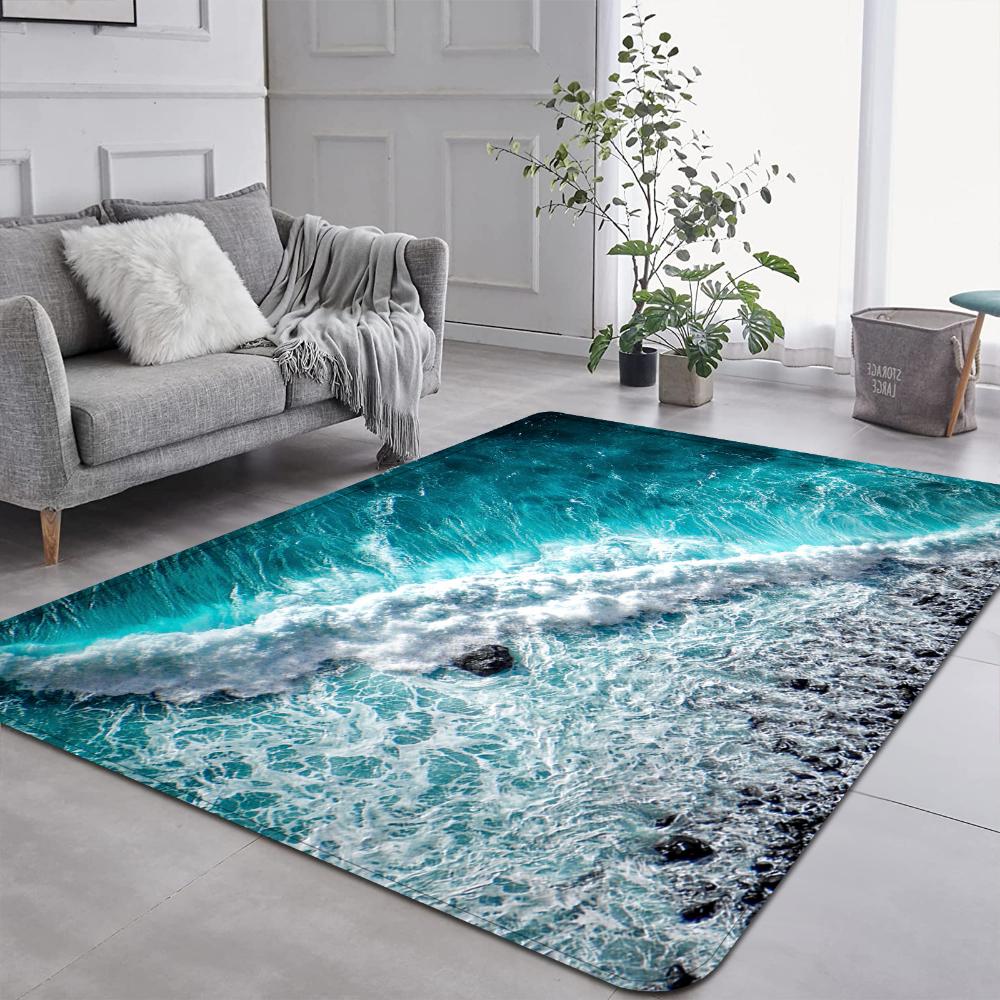Beach Wave Seaside Pattern Carpet Soft Living Room Decor Rug Floor Mat for Bedroom Sofa Area Balcony Lounge Kitchen