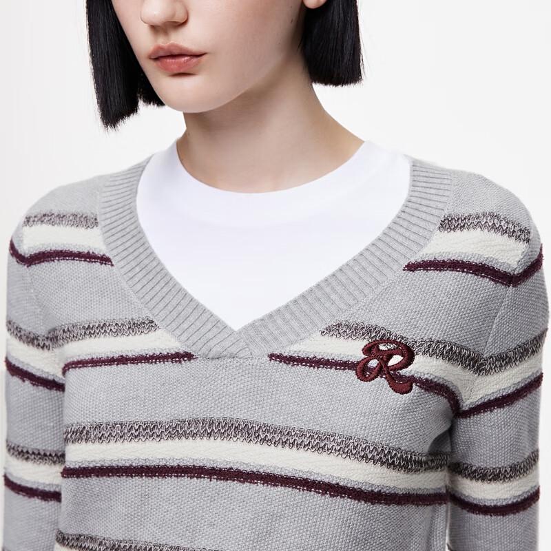 Only Women's Retro Color Block Striped V-Neck Knit Sweater