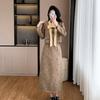 Autumn Chic Two-Piece Set: Elegant Bow Long-Sleeve Top and Midi Skirt