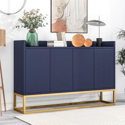 Kitchen Cabinet with 4 Doors Handleless Metal Stand Heightened Handrail Coffee Bar Storage Cabinet Dining Room Furniture