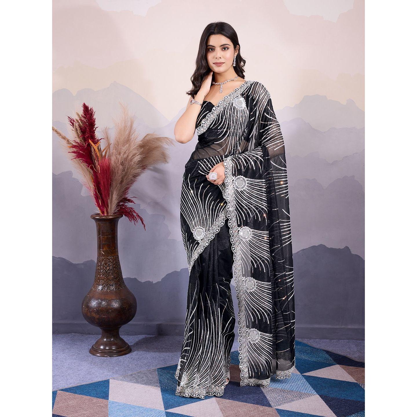 Glam Queen Twill Net Designer Saree |Party Wear Twill Net Saree – sheer elegance with a sparkling glamorous touch| чёрный