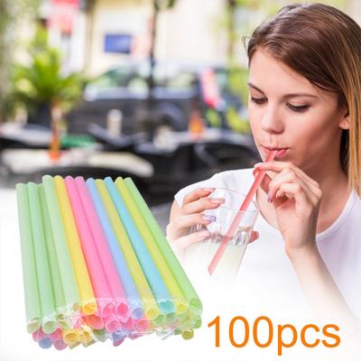 (SU)100pcs Multicolor Disposable Straws Home Bar Party Drink Straws