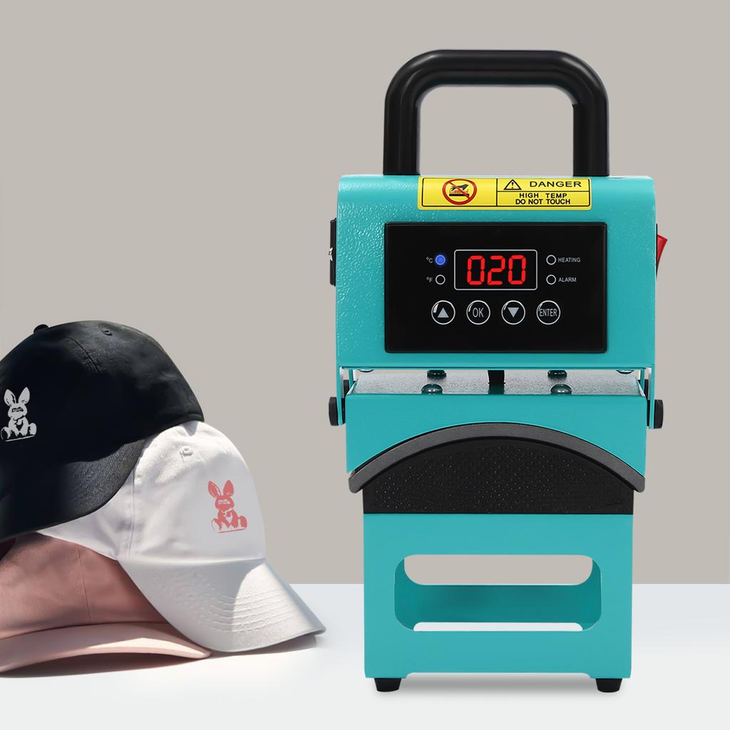 Blue Cap Press Machine, Heat Press Machine for Caps, Mini Easy Hat Press Machine, Aluminum, Iron, Silicone, Electroplating