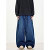 Kisko American Retro Washed Large Pocket Scimitar Design Jeans Unisex High Street Straight Wide-Leg Floor-Length Pants