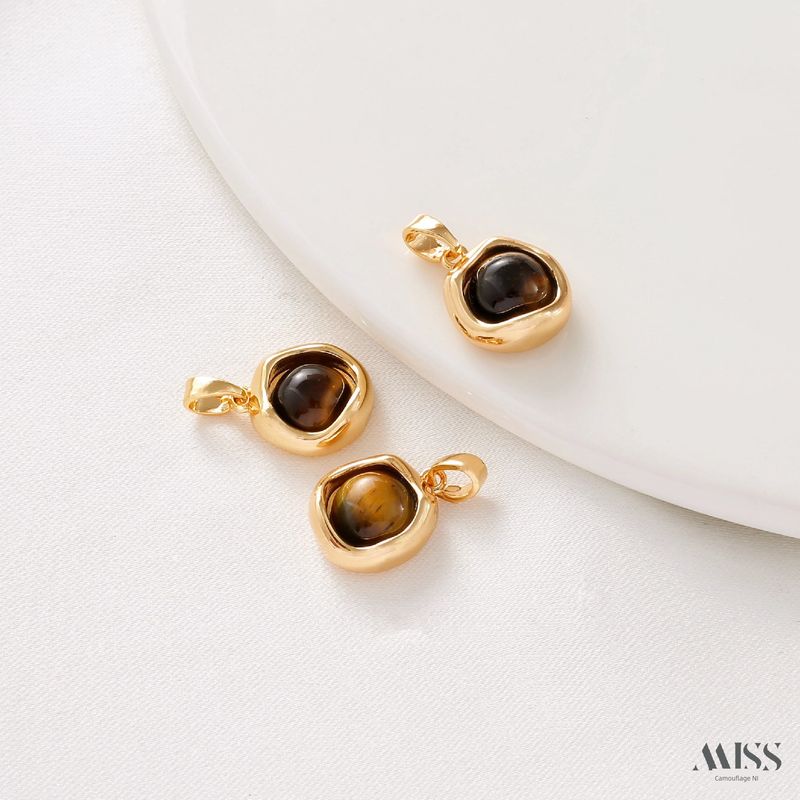 

14K Gold-Plated Color Retention White Gold Color Tigereye Oval Pendant Shaped Pendant Hanging Ornament DIY Necklace Pendant Accessories E paragraph one