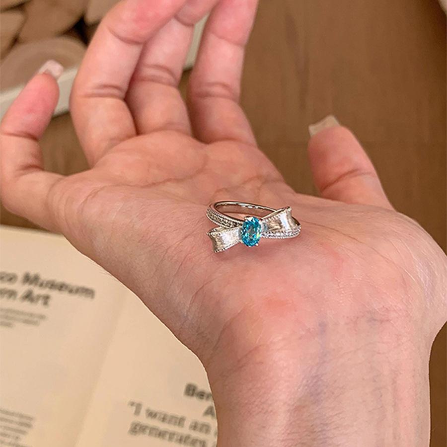 Blue Sea Elegant Bow Ring For Women With Unique Design And Stunning Zircon Accents