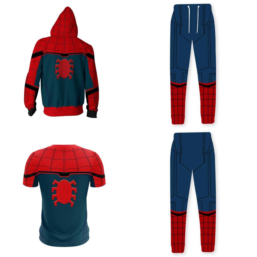Spiderman Zip Hoodie Jacket T-shirt Trousers Set Hip Hop Marvel Cosplay Costume
