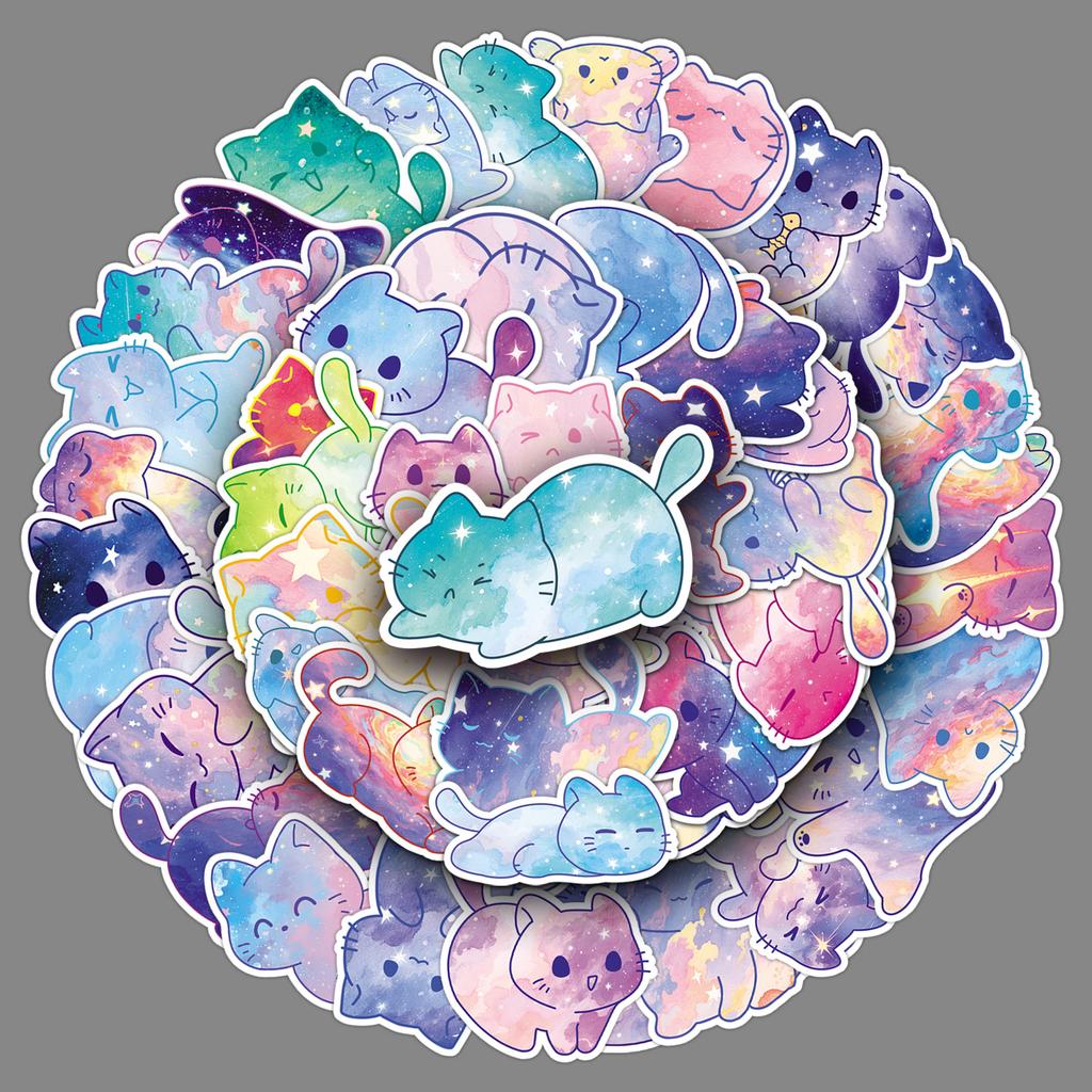 50 Starry Sky Cat Cartoon Stickers Cute Hand-drawn Kitten Decorative Water Cup Mobile Phone Hand Note Gu Card Stickers