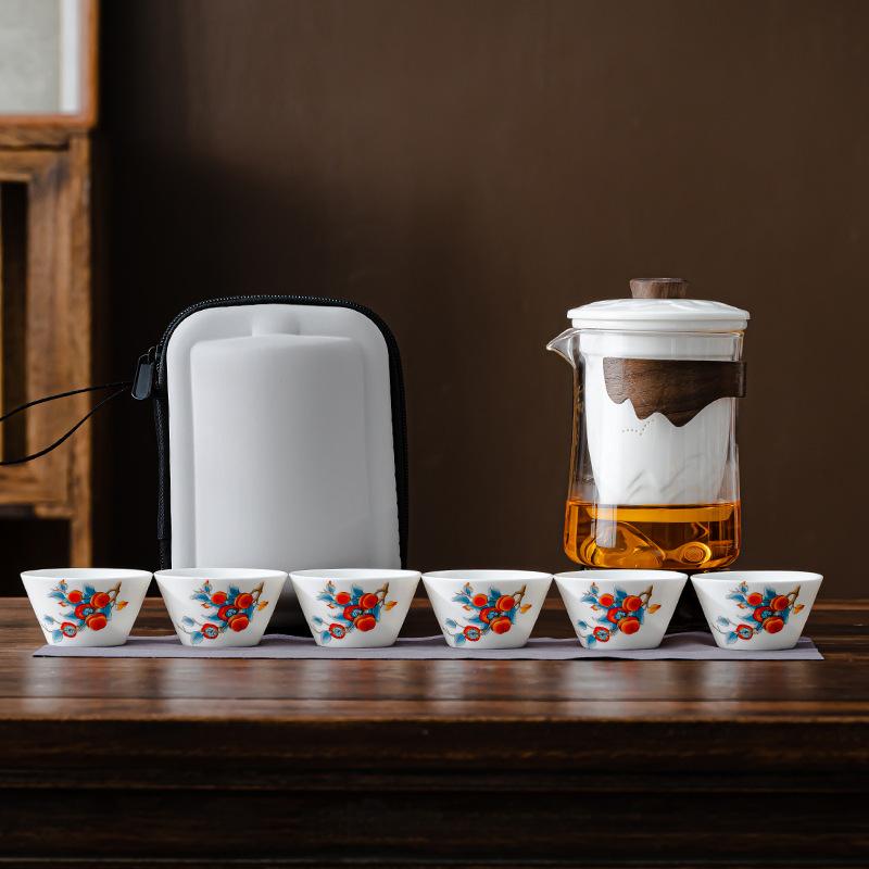 Dehua White Porcelain Glass Travel Set Outdoor Accompanying Portable Kung Fu Tea Set Business Gifts Can Be Customized