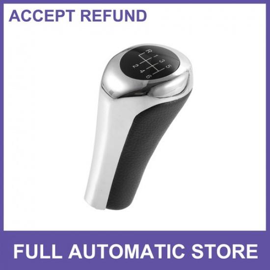 6 Speeds Manual Shift Knob Head for BMW X1 E84 Faux Leather Black Silver Tone