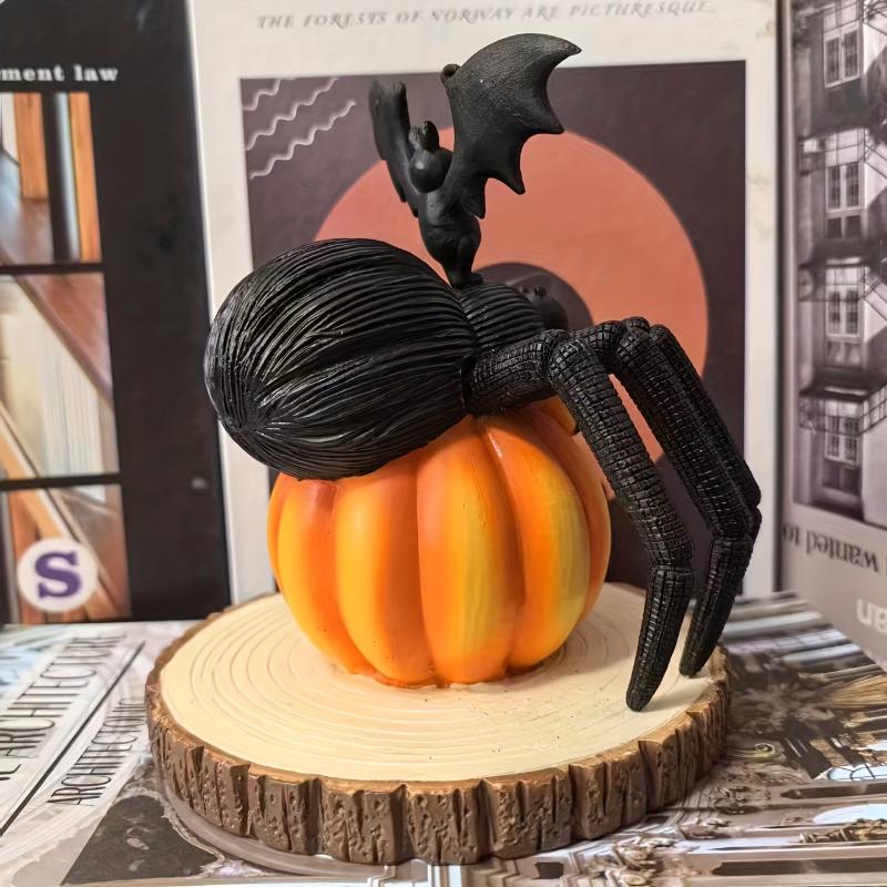 Halloween Spider Pumpkin Bat Statue Photography Atmosphere Props Resin Craft Garden Figurine Living Room Home Decor