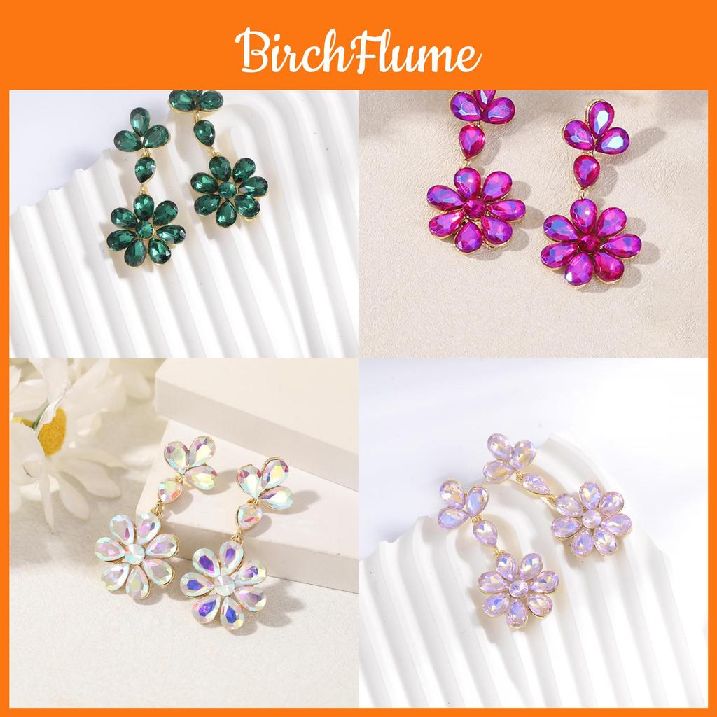 Water Crystal Peach Blossom Earrings For Women Party Evening Wear Fashion Jewelry