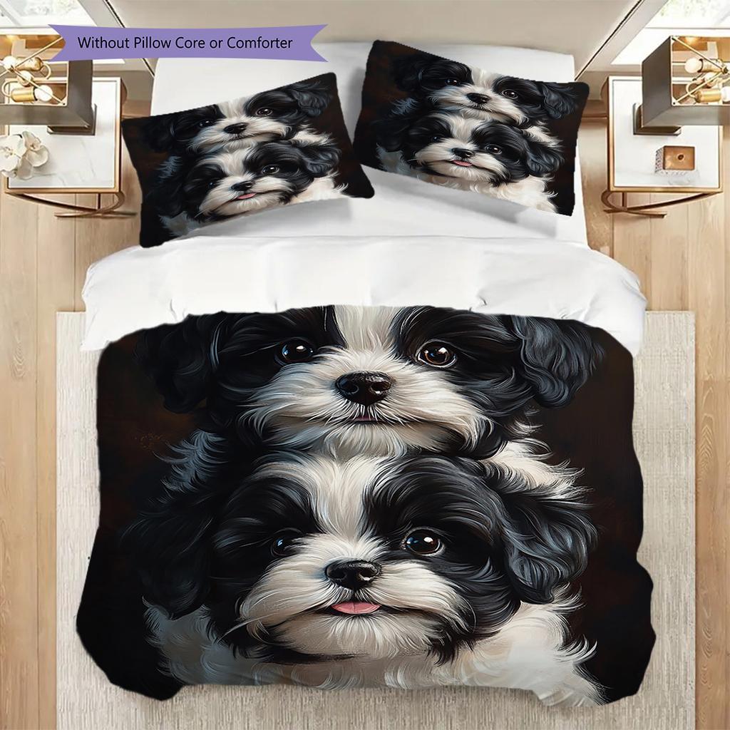 Set Biancheria da Letto Trapunta con Fantasia Bichon Frisé Copripiumino Federe Decorazione per la Casa Regalo di Compleanno (1 * copripiumino + 2 * federa, senza nucleo)