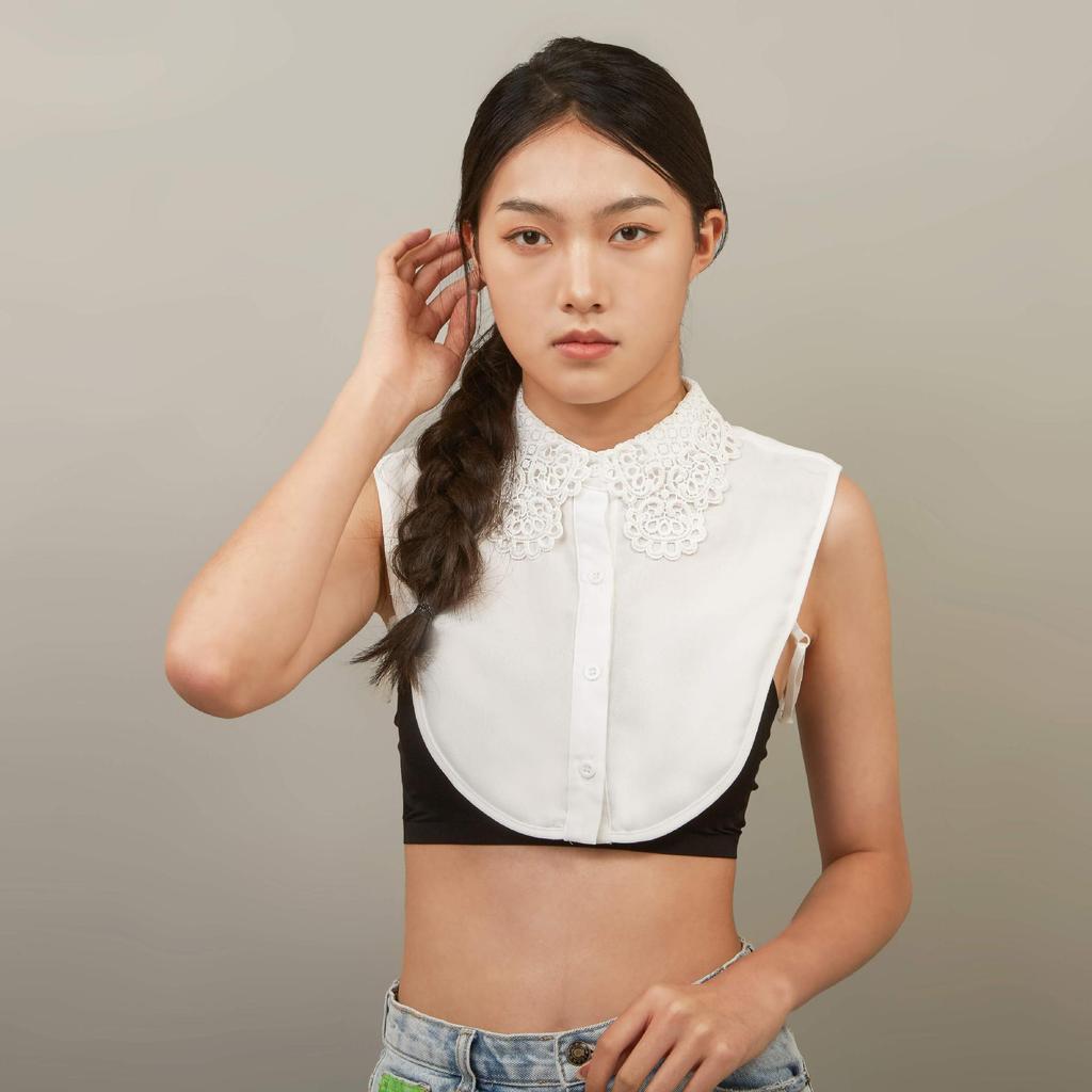 Luxury Lace Detachable False Collar for Womens Shirts Dresses Embroidery Beaded Chiffon Removable Neckline Accessories