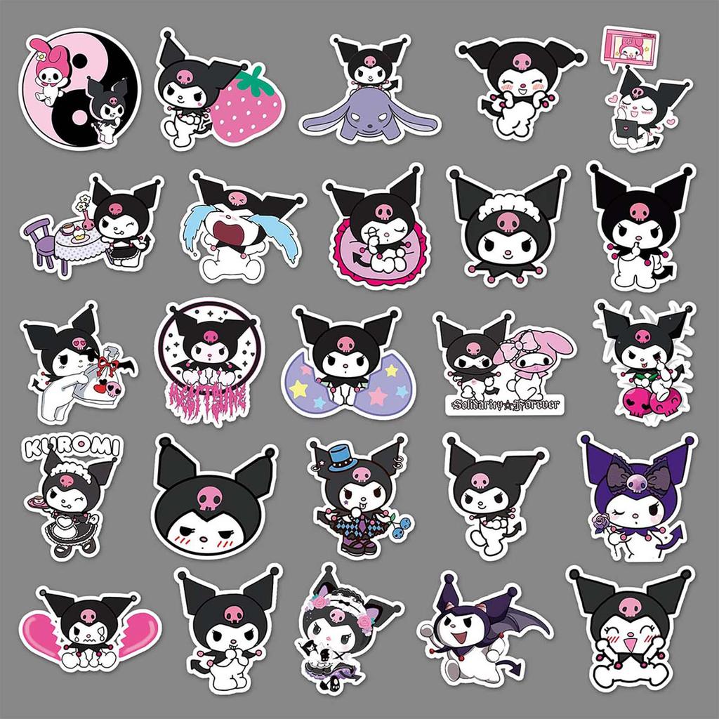 50 Cartoon Sanrio Kuromi Stickers for Kids: Graffiti, Fridge, Helmet, Laptop, Water Cup
