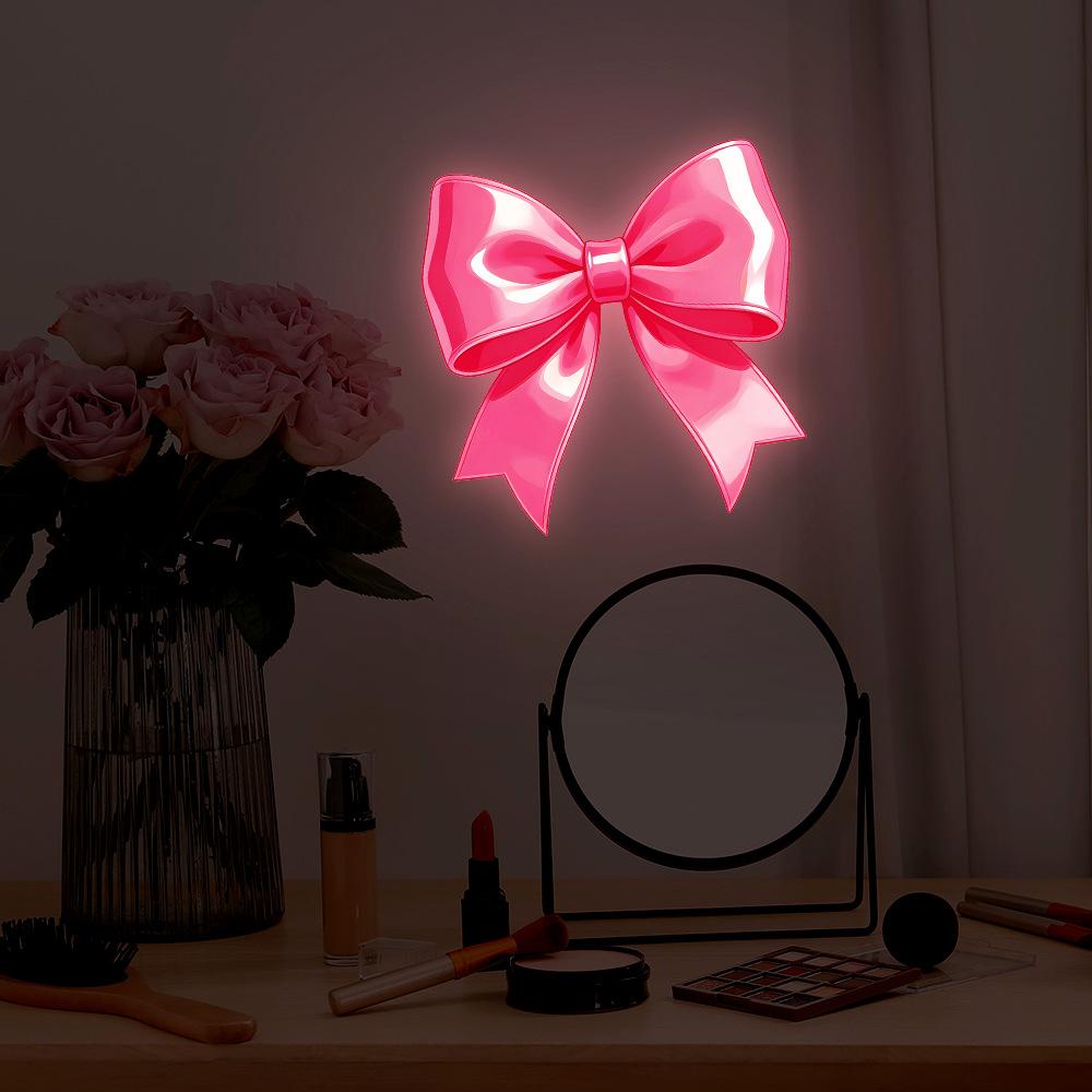 Luminous Pink Bow-shaped Wall Sticker for Bathroom Decoration and Beautification