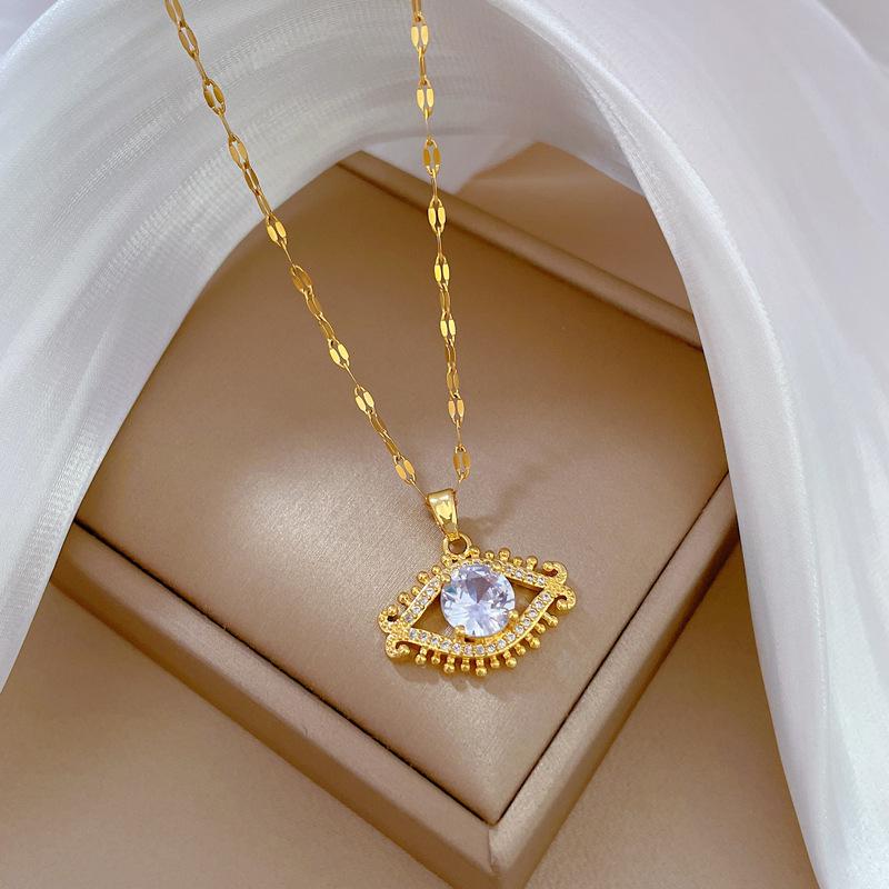 Light Luxury Temperament Gorgeous Full Diamond Eyelashes Eye Necklace Female Versatile Collarbone Chain Titanium Steel Chain