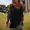 Women's Fashion Loose  Lace Hollow Sleeve Sling T-shirt Top Blouse