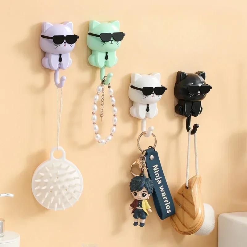 1PC Cartoon Sunglasses with Creative Hooks No Holes No Marks Strong Adhesive Hooks Cat Hooks