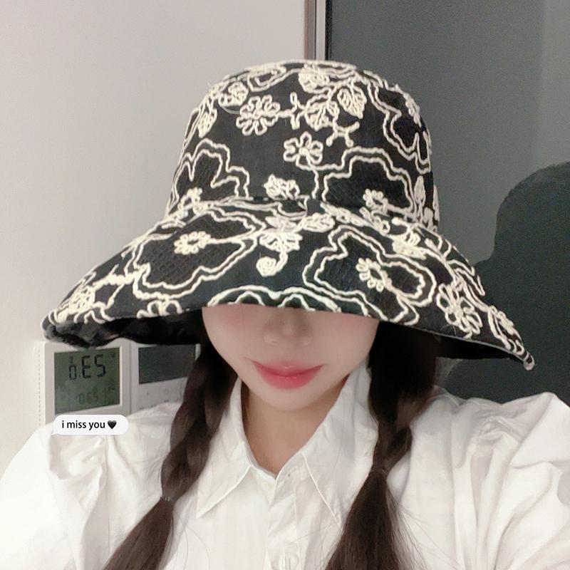 Spring and Summer Thin Bucket Hat Women's Lace Embroidered Sun Hat Big Eaves UV Protection Sun Hat