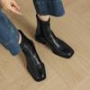 New Women's Leather Boots Solid Color Low Heel Versatile Square and Large Size Women's Boots Rear Zipper Rubber Sole Autumn and Winter Boots