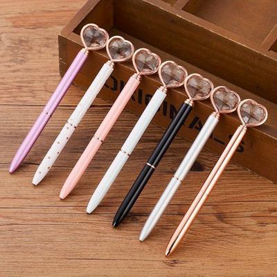 Bolígrafo de cristal Kawaii, bolígrafo de Metal de diamante grande con forma de corazón a la moda, 1 ud.