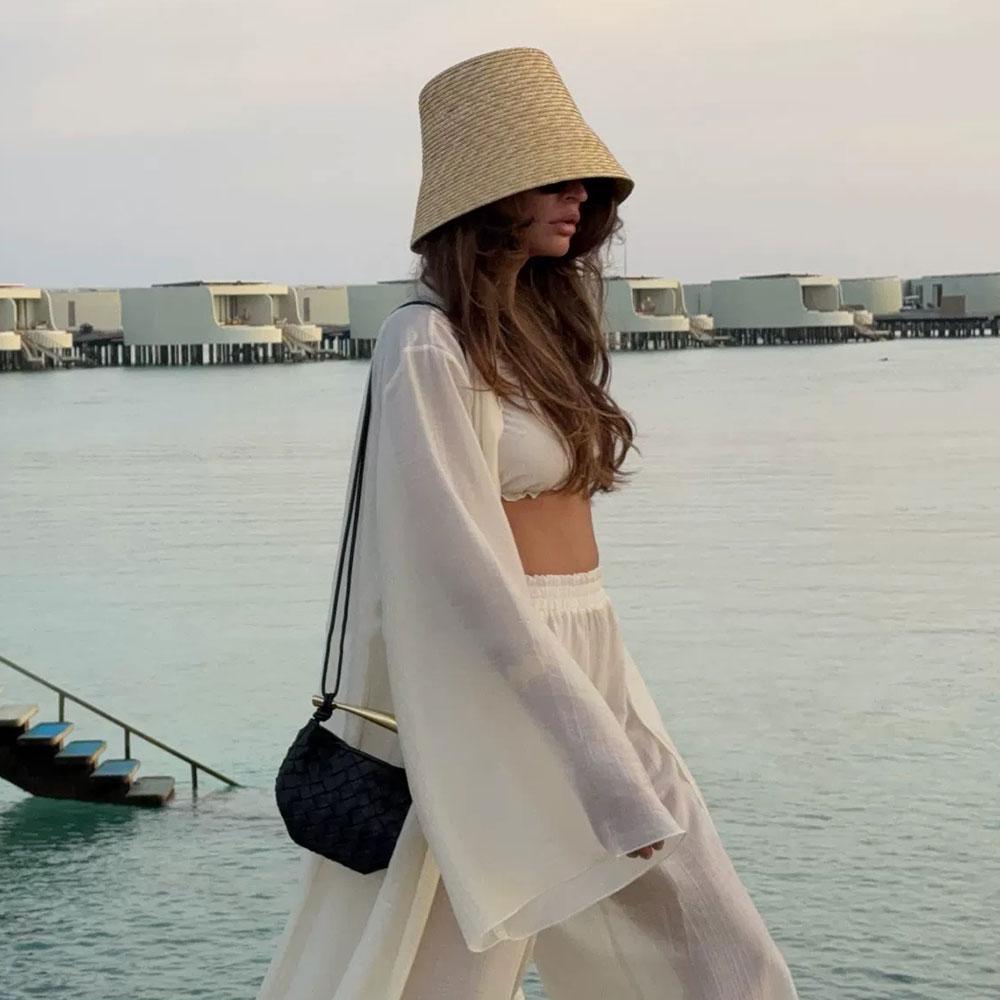 Mode K-Pop Natürlicher Strohhalm Feine Nadel Luxus Eimerhut Für Damen Neuer Sommer Sonnenschutz Fischerhut Korea Designer Beckenhut