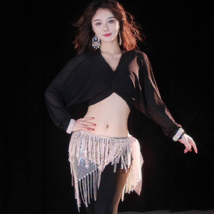Belly Dance Hip Scarf Long Tassels Belly Dance Waist Chain with Rhinestones Decoration Belly Dance Belt Wrap Skirt