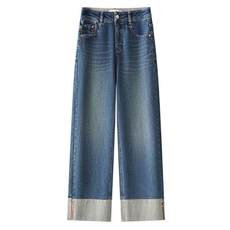

Women s Turn-Up Narrow & Wide-Leg Jeans: 2025 Spring/Autumn Retro Style L
