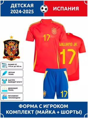 Williams Jr. Spain National Team Football Jersey #17 Champions League Edition Football Jerseys Training Suit Set