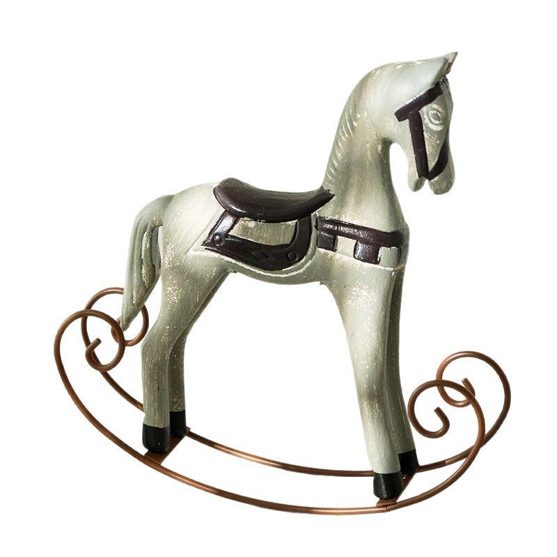 Nordic Retro Distressed Wooden Rocking Horse Ornament for Home and Children's Room Decor.
