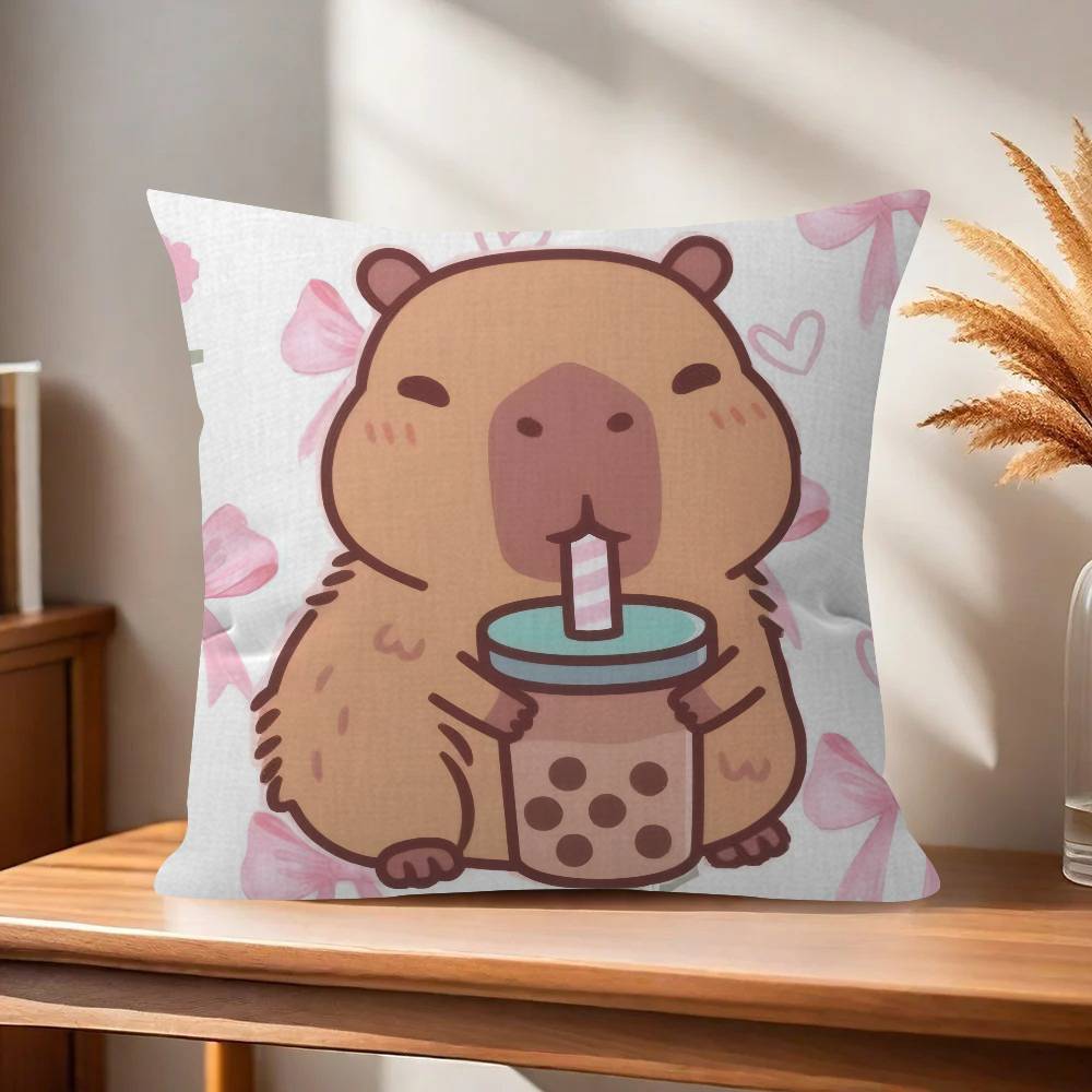 Anime CCapybara Cartoon Cute Pillow Covers Cartoon Sofa Decorative Home Doublesided Printing Short Plush Cute Cushion Cover