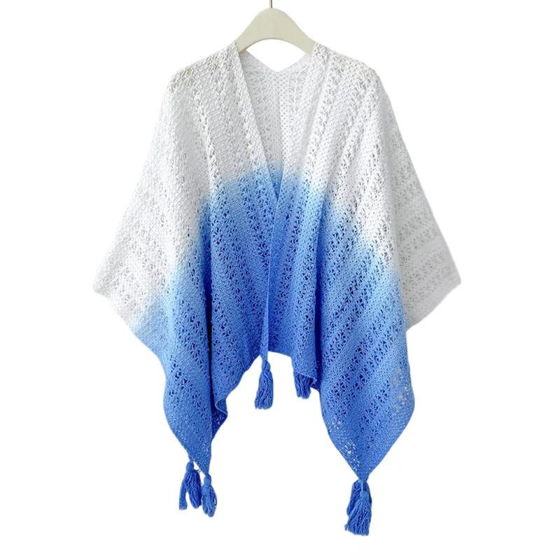 Poncho Chinese Ethnic Charm Su Qipao Shawl Outer Decoration Women'S Travel Outfit Gradually Changing Color Cloak Cape Shawl P5